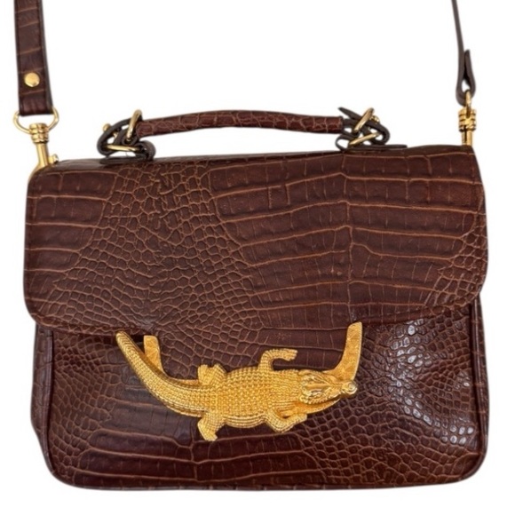 Vintage Cognac Croc Embossed Leather Crossbody Bag - Picture 13 of 13